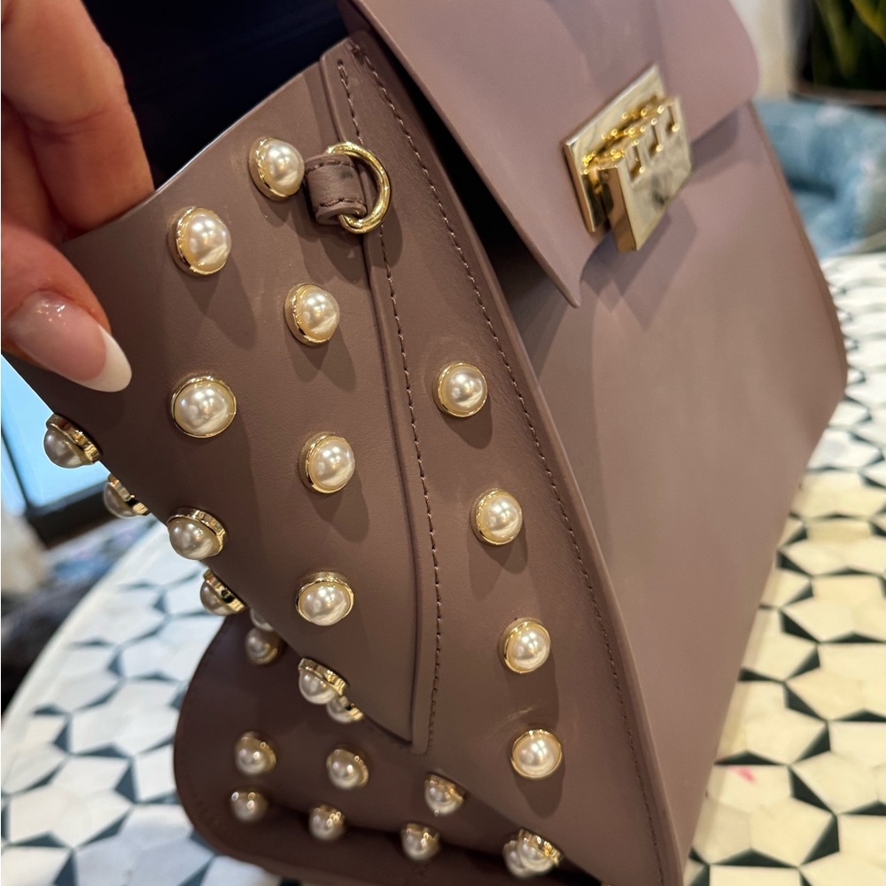 Zac Posen Mauve Pearl-Studded Crossbody Bag - Picture 3 of 8
